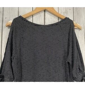 LOFT Striped Cold Shoulder Tie Sleeve Top Black White Size Small‎